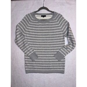 Fate Grey White Striped Raglan Sleeve Crew Neck Sweater lightweight transitional